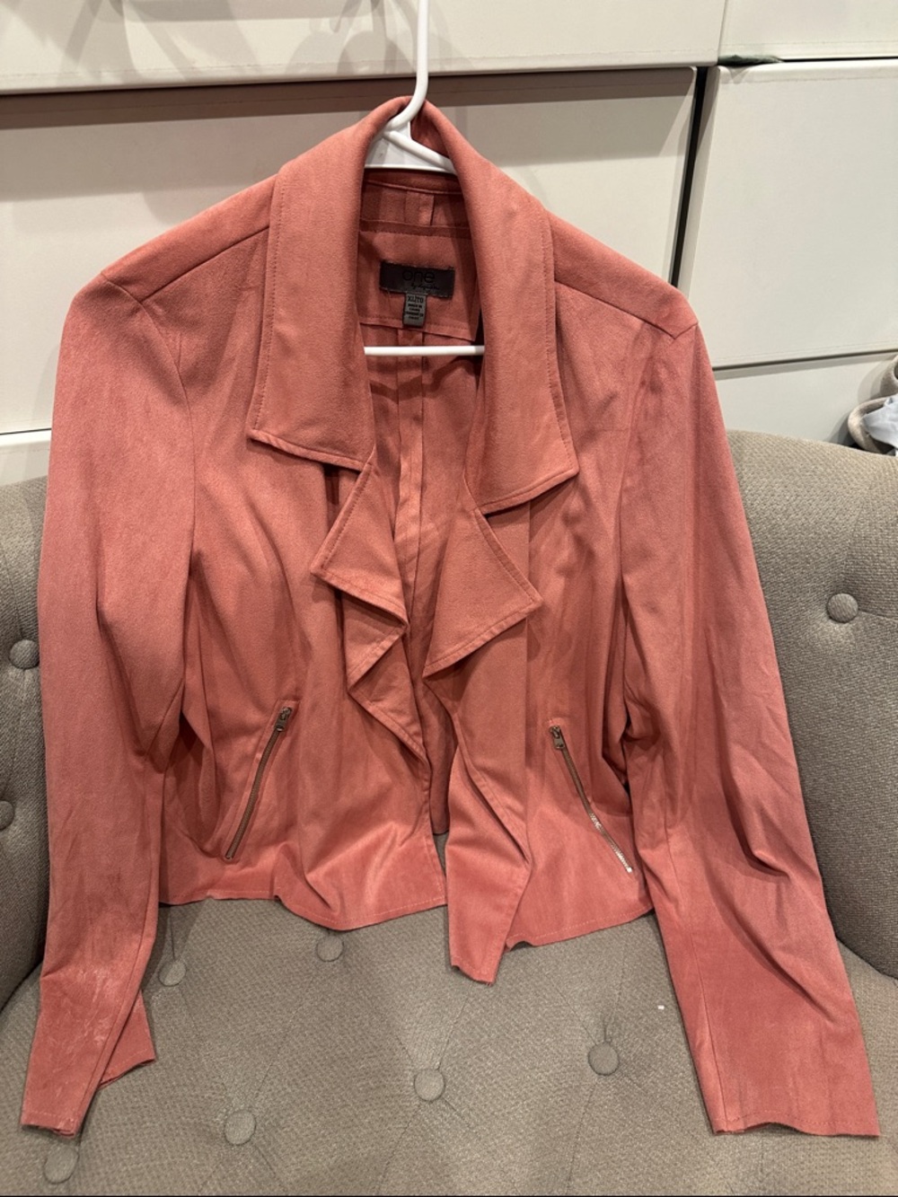 one clothing Dusty Rose Cropped Suede-Look Jacket